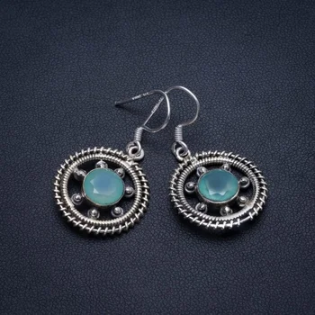 

Natural Chalcedony Handmade Unique 925 Sterling Silver Earrings 1 1/2" T3818
