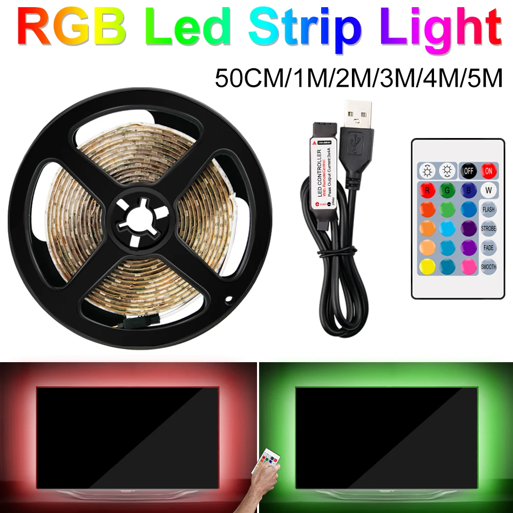 Водонепроницаемая 5 в Светодиодная лента USB RGB ТВ ПОДСВЕТКА 1 м~ 5 м 2835 гибкая светодиодная лента с ИК-управлением для настольного ПК лампа лента Диодная лента