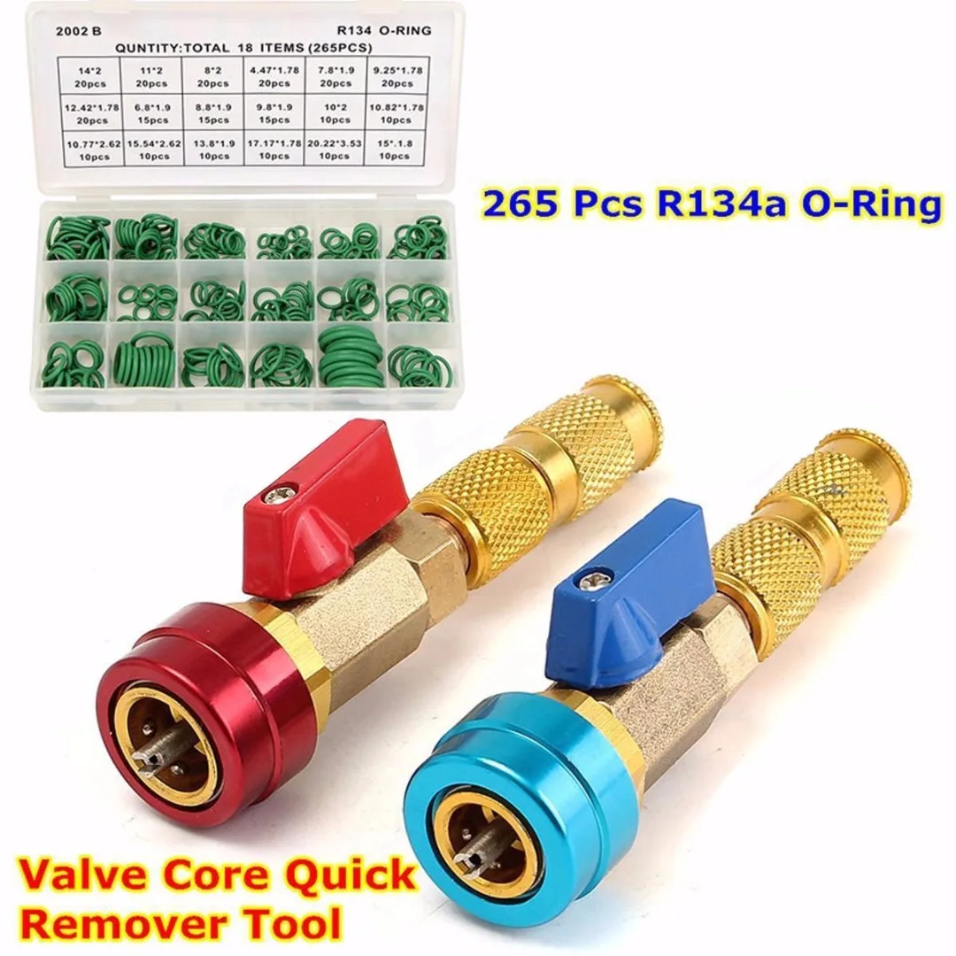 DWZ R134a Valve Core Quick Remover Tool + 265Pcs A/C R12 Car O-Ring Assortment Kit