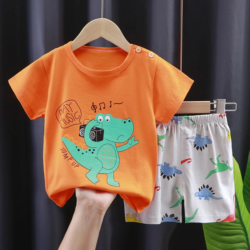 Baby Boy Girl Clothes Set Summer Pajamas Suit Infant Newborn Short Sleeve Clothing Elephant Print Costume Cotton Sets Baby Outfits Baby Boy Outfits