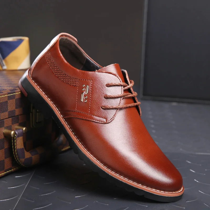 

Men Genuine Leather Casual Shoe Versatile Business Leather Shoes Lace-up Warm Breathable MEN'S SHOES
