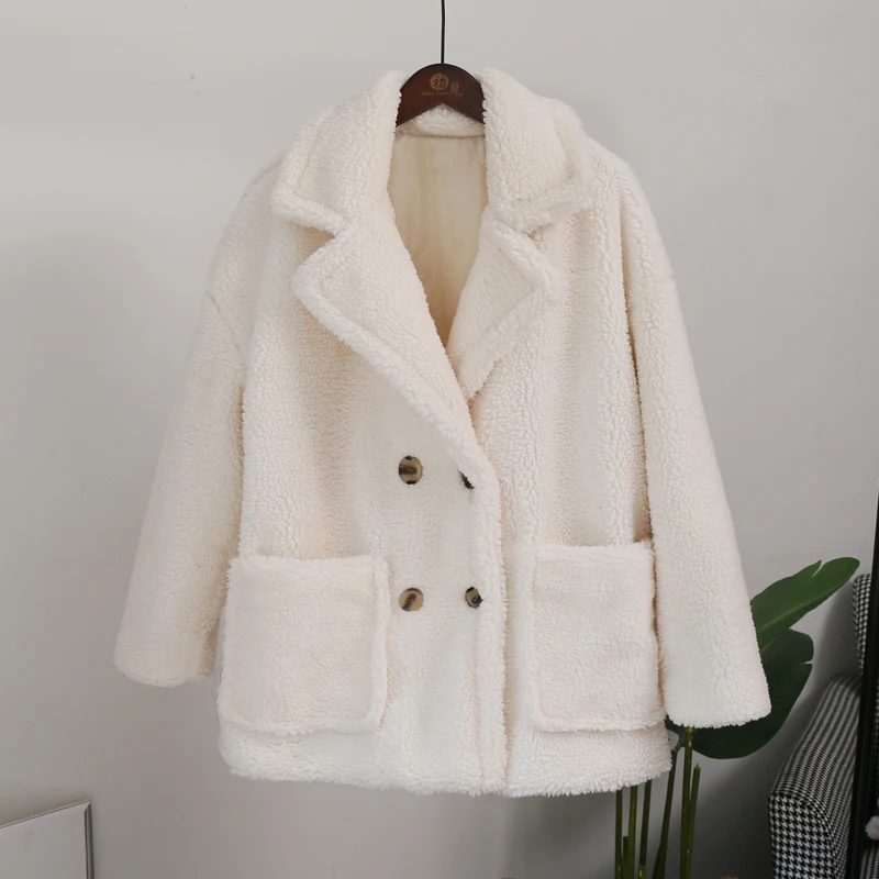 Classic Turn-down Collar Solid Faux Fur Jacket Coat Women Winter Warm Thicken Fake Lamb Overcoats Basic Soft Plush Overwear