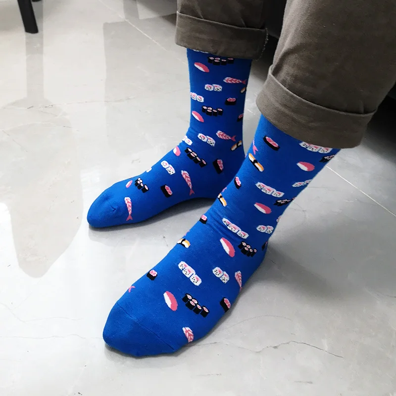 LIONZONE 1 пара мужские носки из чесаного хлопка с мультяшными животными птица Акула Рыба утиный Пингвин креветка морская еда Улитка Новинка Забавные носки