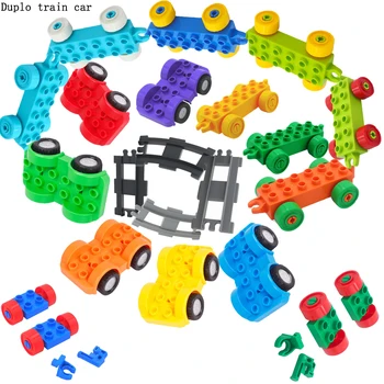 

Duplo City Building Blocks Big Size 12.5CM * 6 CM Straight Track Cars Train Education Toy For Children Curve Compatible Duploed