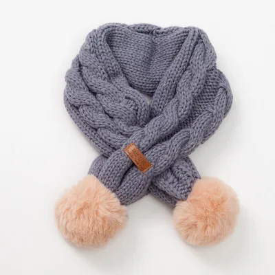 Детские вязаные зимние кашемировые теплые Удобные однотонные шарф для девочек, для мальчиков Универсальный енота меховым помпоном Детские шарфы
