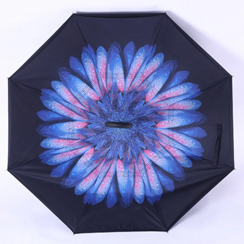 Двухслойный обратный зонтик от дождя для женщин с длинной ручкой для женщин и мужчин, самостоящий зонтик, перевернутый ветрозащитный женский зонтик - Цвет: 715