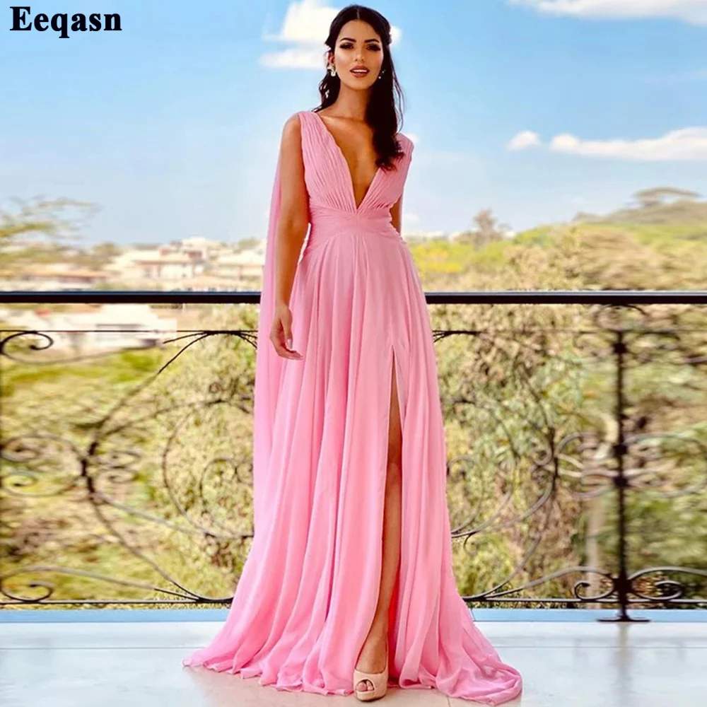 Pink Chiffon Ruffles Party Evening Dress cc2309