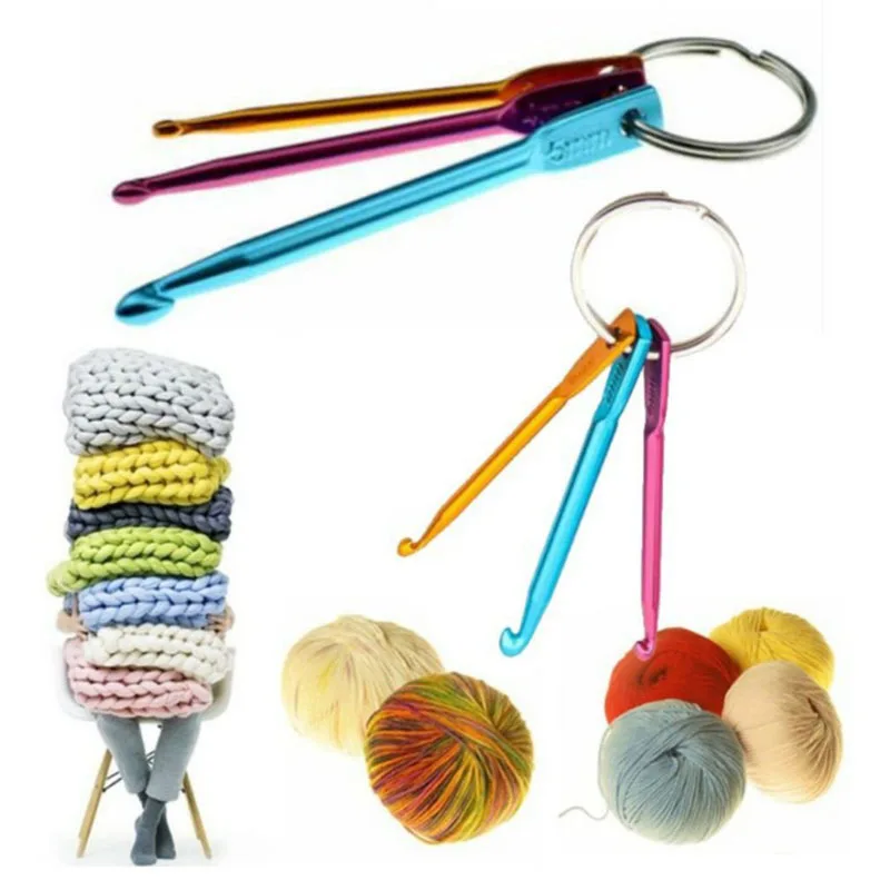 6pcs2SetKeychainHooksDIYMulticolourCraftsKnittingNeedlesMini