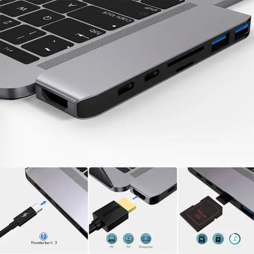 7в1 USB-C концентратор двойной тип-c многопортовый кард-ридер адаптер 4K HDMI для MacBook Pro