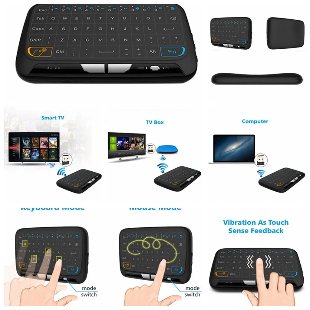 H18Plus 2,4 ГГц Мини Беспроводная Клавиатура Тачпад с функцией подсветки Air mouse портативная клавиатура в стиле ретро для ноутбука Smart tv