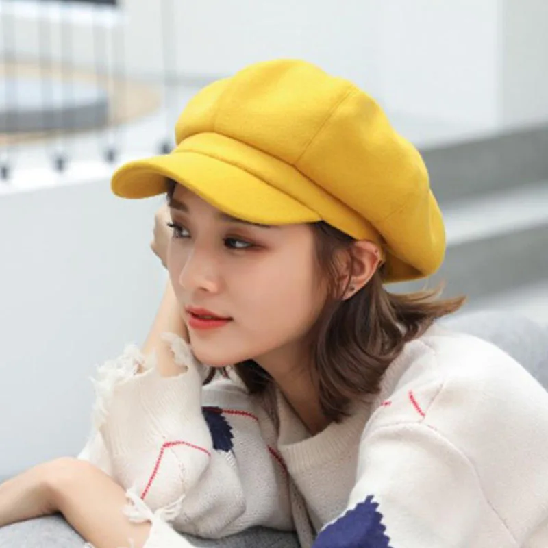 2019 wool Women Beret Autumn Winter Octagonal Cap Hats Stylish Artist