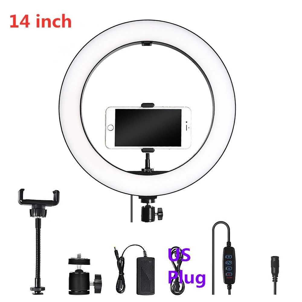 14inch with us plug 14 дюймов 36 см светодиодный светильник-кольцо с регулируемой яркостью светодиодный светильник для селфи с регулируемой яркостью для макияжа видео Live Studio с зажимом для телефона EU/US - Цвет: 14inch with us plug