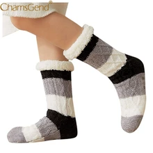 1 пара, женские зимние толстые плюшевые Нескользящие теплые носки в стиле пэчворк гетры, трикотажная обувь, 9Nov