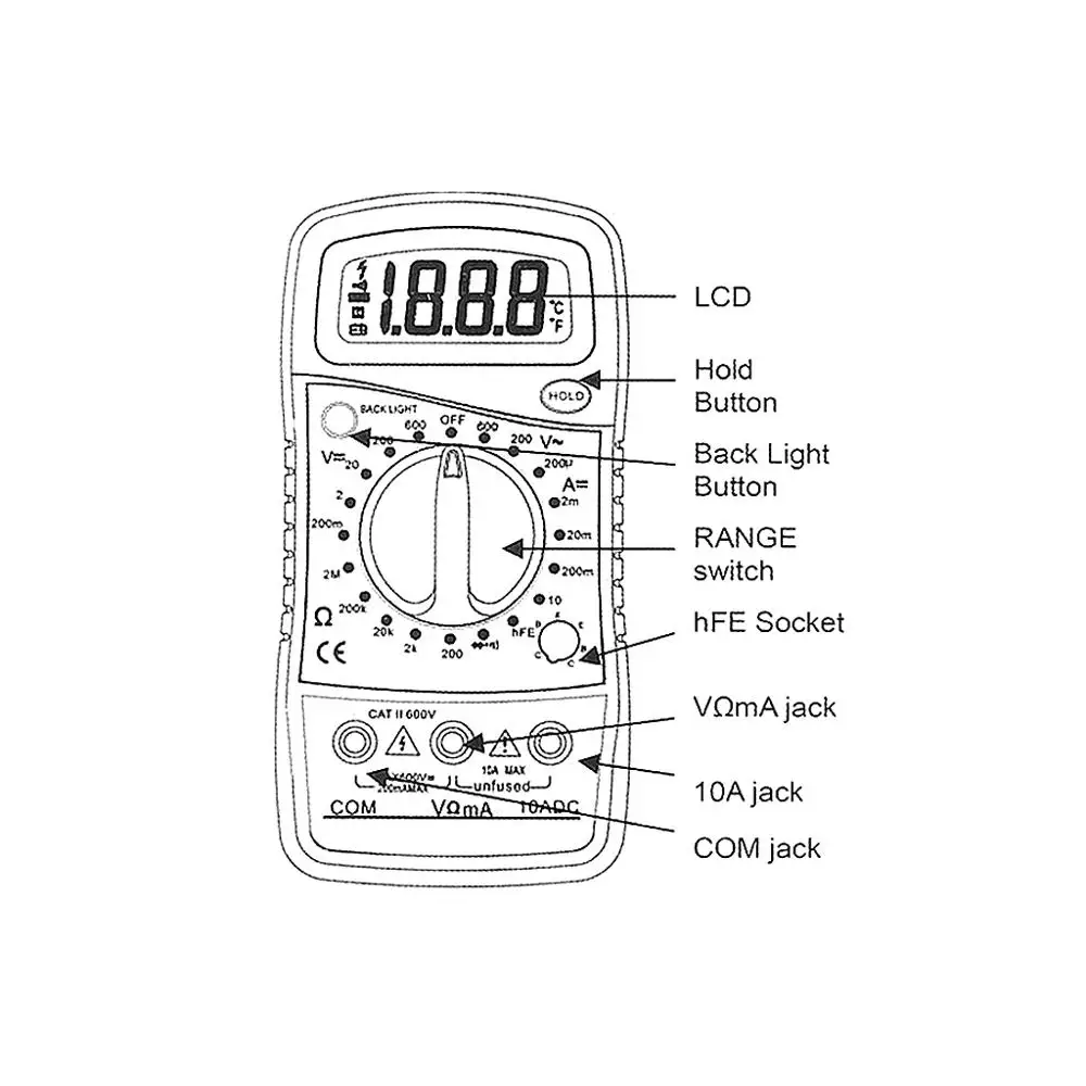 DT830L ЖК-цифровой мультиметр ЖК-подсветка AC/DC Амперметр Вольтметр Ом тестер мультиметр
