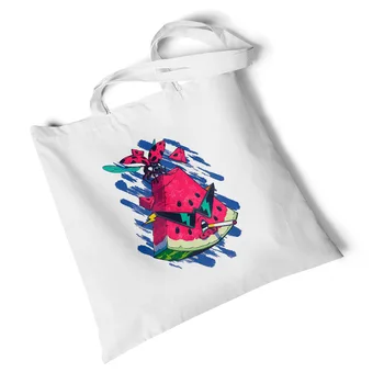 

Lychee Girls Women Canvas Tote Bags Kawaii Ice Cream Cartoon Print Casual Handbag Reusable Grocery Big Capacity Shopping Bag