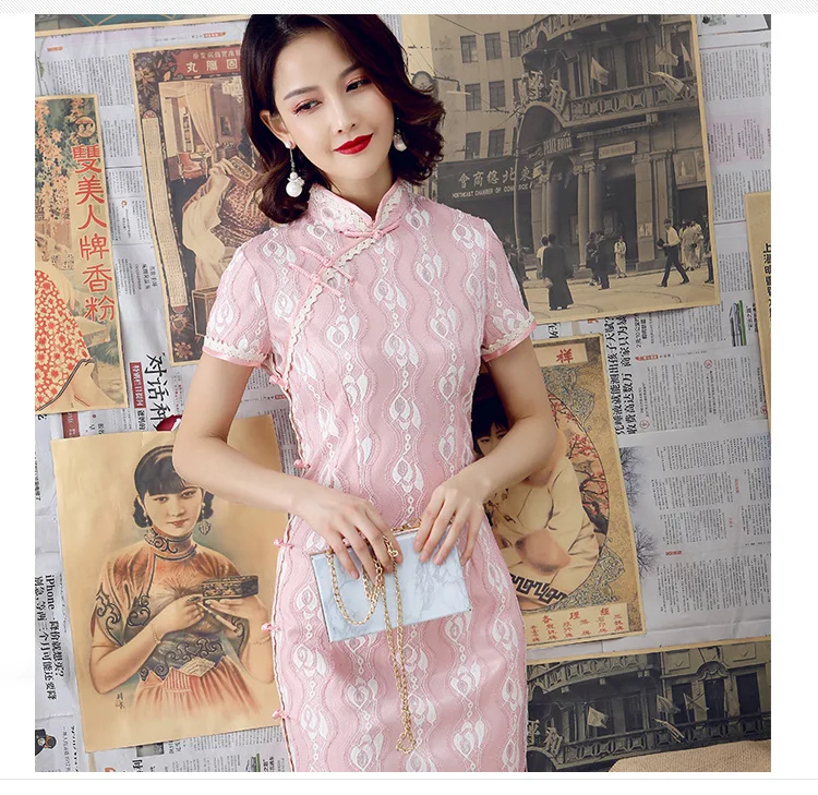 A Generation of Fat Spring And Summer New Style Improved Cheongsam Lace One Piece Long Skirts Slim Fit Retro Elegant Fashio
