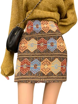 

NEW 2019 Woman Skirts Woman Pencil Skirt lolita Bodycon Sexy Winte High Waist Vintage Petticoat printing Skirt Woolen