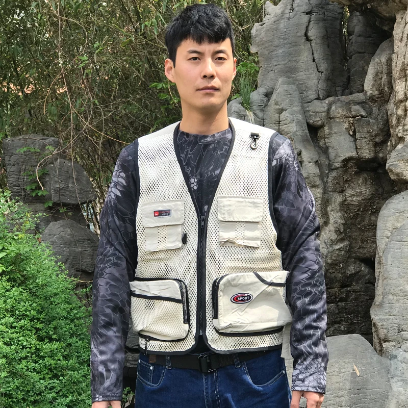 남성 여름 야외 멀티 포켓 사진 조끼, 낚시 조끼, 메쉬 남성 조끼, 낚시 조끼, 사진 의류