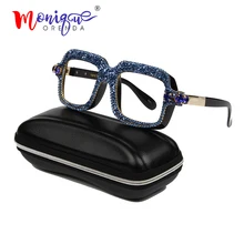 Модные негабаритные очки, оправа, винтажные квадратные очки, блестящие камни, гравий, стразы для глаз, очки, Ретро стиль, женские очки