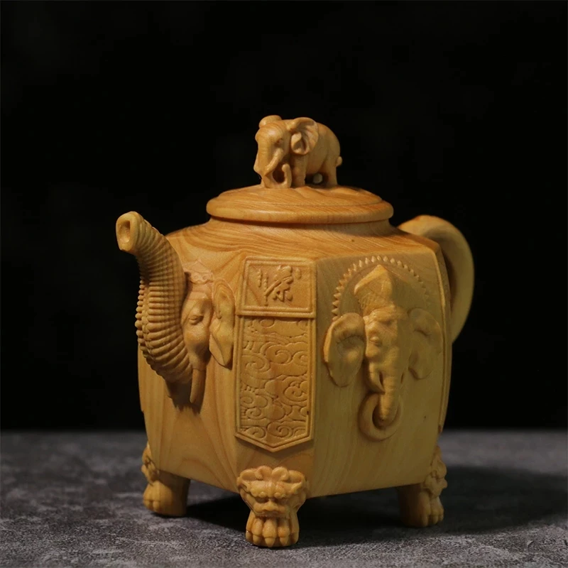 

8cm Elephant Teapot wood Sculpture Home Decoration Chinese Lucky Crafts Gifts Elephant mascot Home Decor