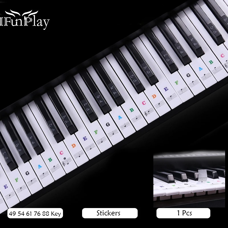49 GeKLok Piano Keyboard Piano Music Sticker 88 keys piano 54 Colorful Removable Piano Keyboard Sticker PVC for instruments with 37 61