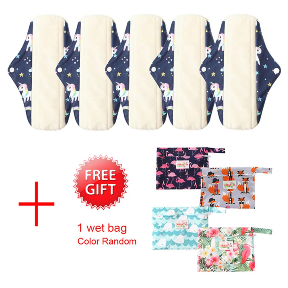 5PCS Reusable Sanitary Pads with Free mini Storage Bag Women Menstrual Pads Sanitary Napkin Absorbent Charcoal Bamboo Cloth Pads - Цвет: WSD41