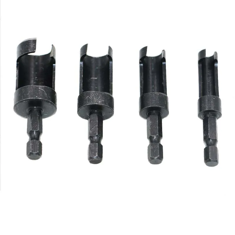 4 Pcs Carbon Steel Cork Cutter / Cork Drill / Woodworking Bit / Barrel Log Tenon Bit / Hexagonal Shank Reamer