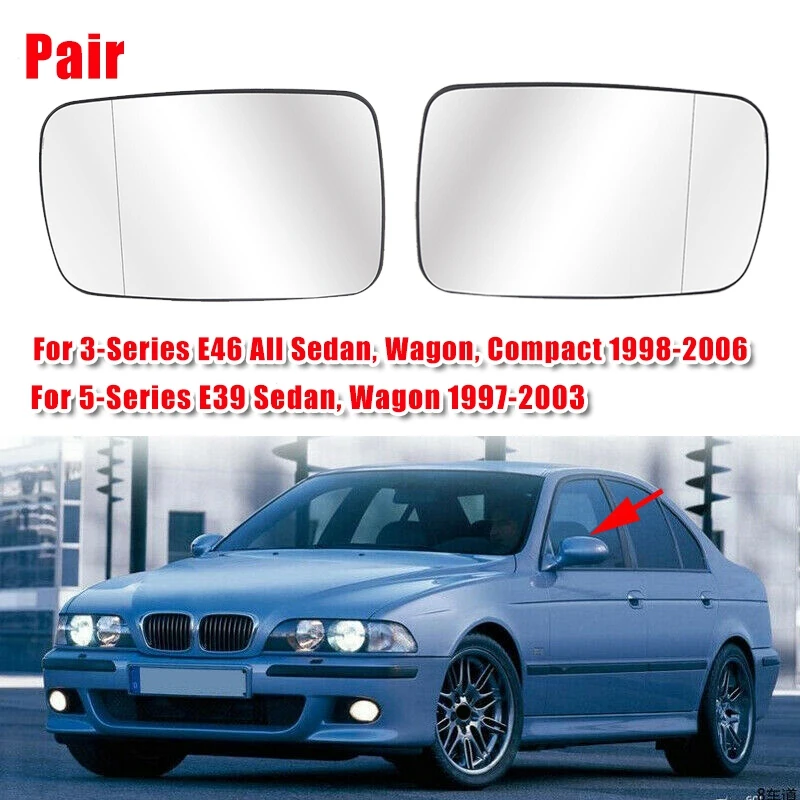 2 x Side Wing Mirror Rearview Mirror Glass Heated For BMW E39 E46 320I 330I 325I 525I 1998 2006
