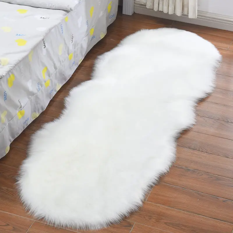Soft Faux Sheepskin Fur Chair Cushion Area Rugs for Bedroom Floor Shaggy Silky Plush Carpet White Bedside Mat