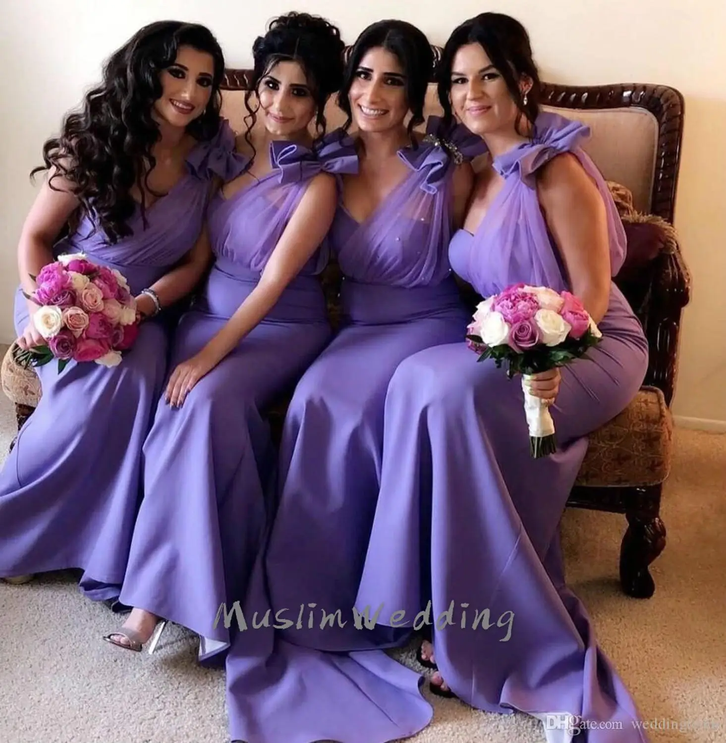 

Stylish Lavender Mermaid Bridesmaid Dresses One Shoulder Beaded Trumpet Wedding Guest Dress Sweep Train Satin Maid Of Honor Gown