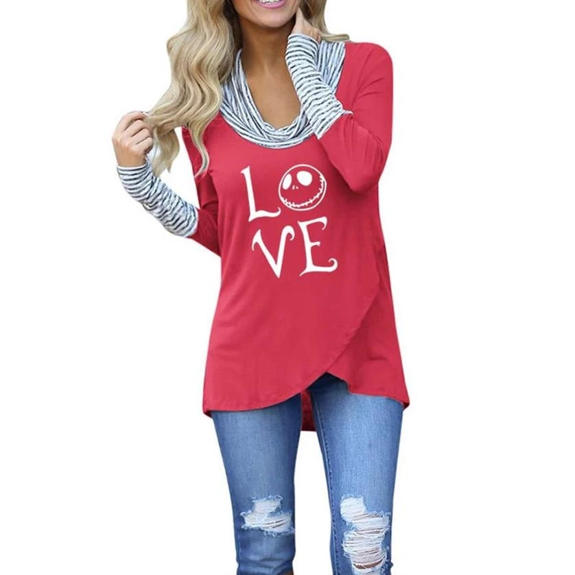 

Arrival Striped Turtleneck T-Shirt LOVE Letters Print T-Shirt For Women T-Shirt Female Tops Harajuku Tshirt Funny Cotton Plus