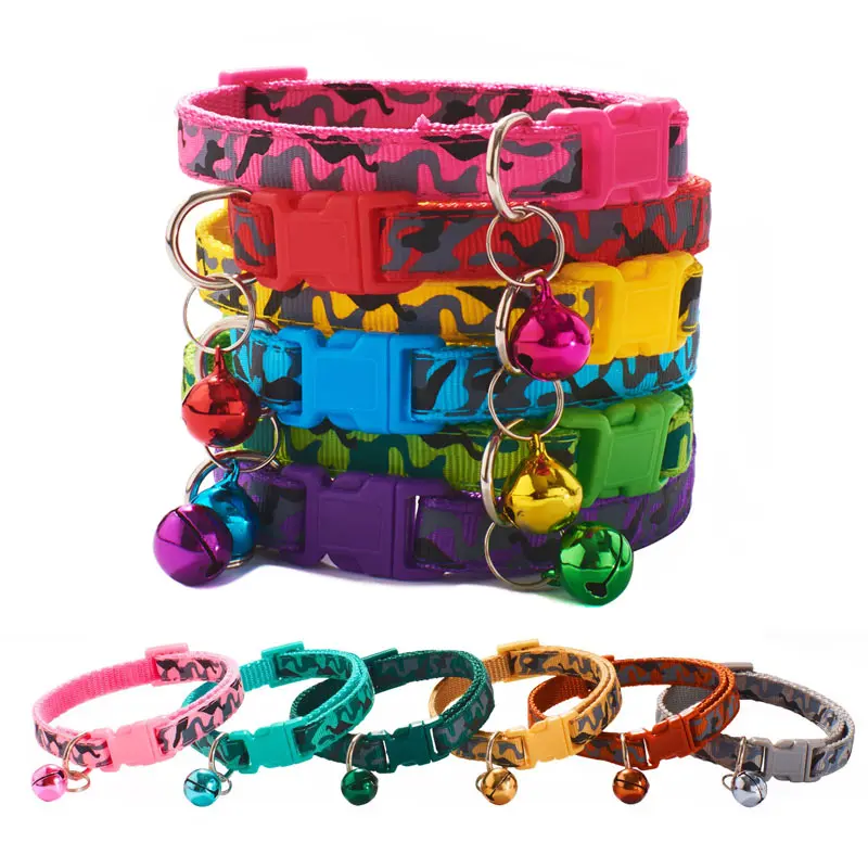 Camouflage Cat Collar With Bell Pet Dog Necklace Gatos Collier Chats Perro Supplies for Small Medium Kittin Chihuahua Pink Blue 2