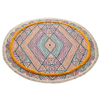 

Nordic Style Non Slip Round Carpet Area Rug Home Decor Playroom Floor Mat Woven Bedroom Thickened Tassel Soft Living Room