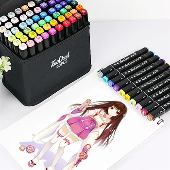 

60 Color Markers Set Manga Painting Drawing Marker Pens Alcohol Based Sketch Felt-Tip Brush Pen Art Watercolor Studentn School