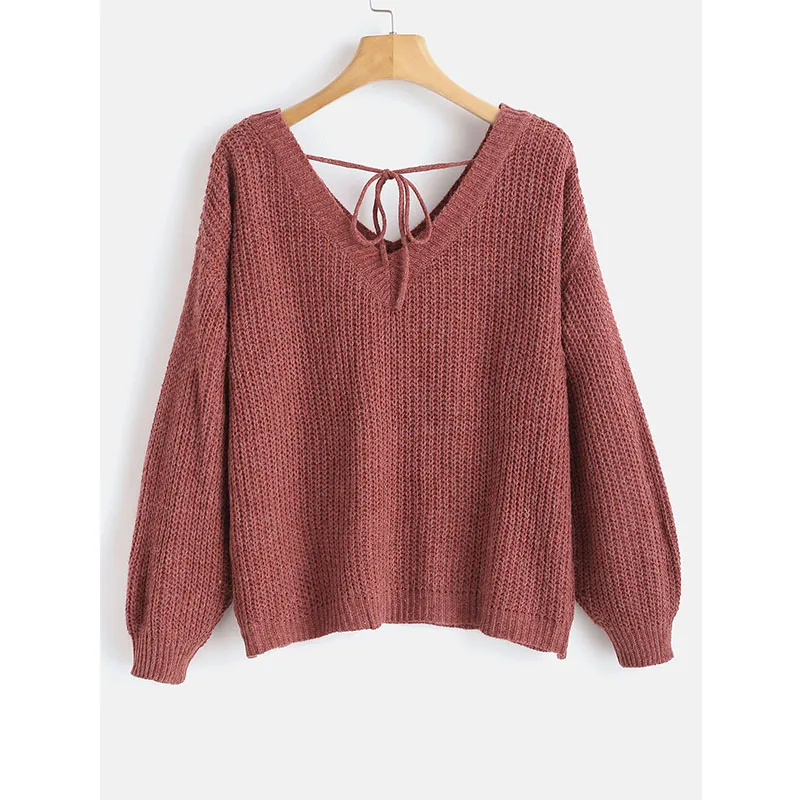 Baratos ZAFUL alta calidad gruesa caliente mujeres suéter moda tejido suave suéter Jersey otoño cuello en V caída hombro superior mujeres suéteres