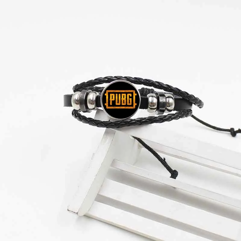 

PUBG Escape Time Gems Bracelet Eat Chicken Icon Crystal Glass Woven Leather Jewelry