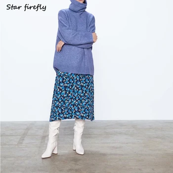 

Star firefly three-color wild lantern sleeves high collar long sweater female 2019 casual solid loose sweater women