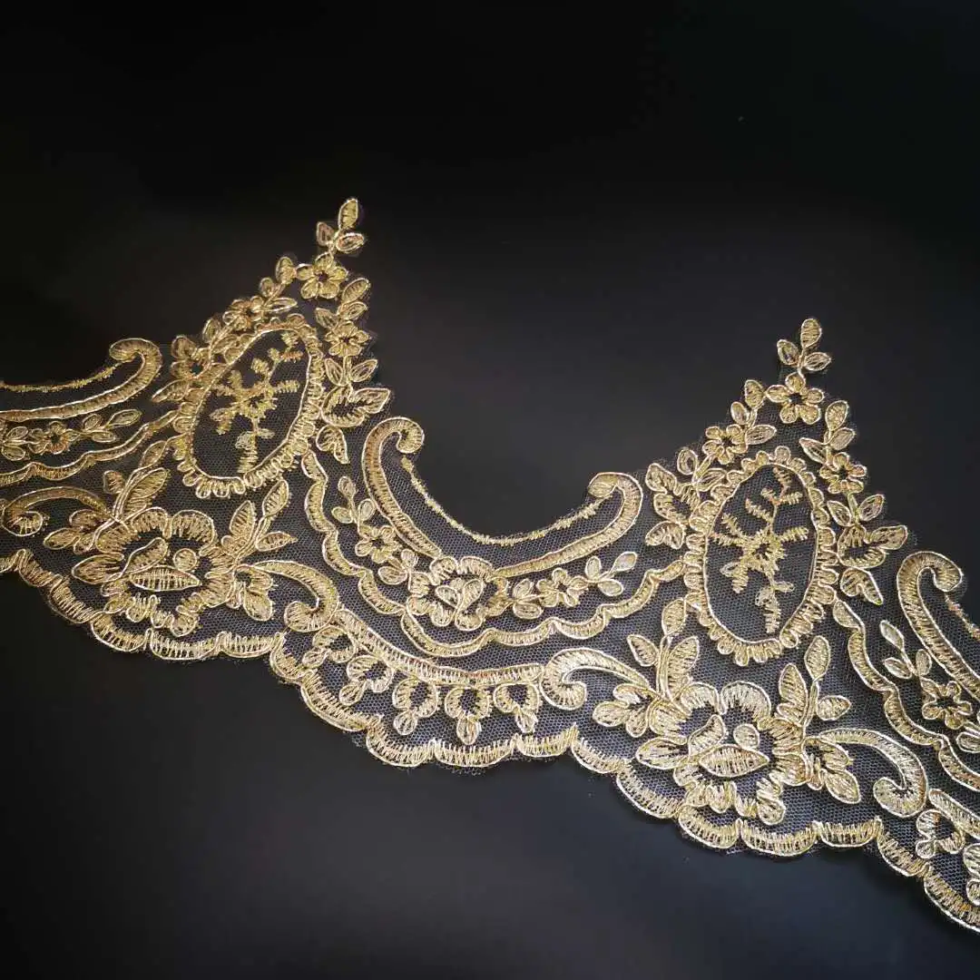 1Yard Gold Cording Fabric Flower Venise Venice Mesh Lace Trim Applique Sewing Craft For Bride Wedding Dresses 16cm