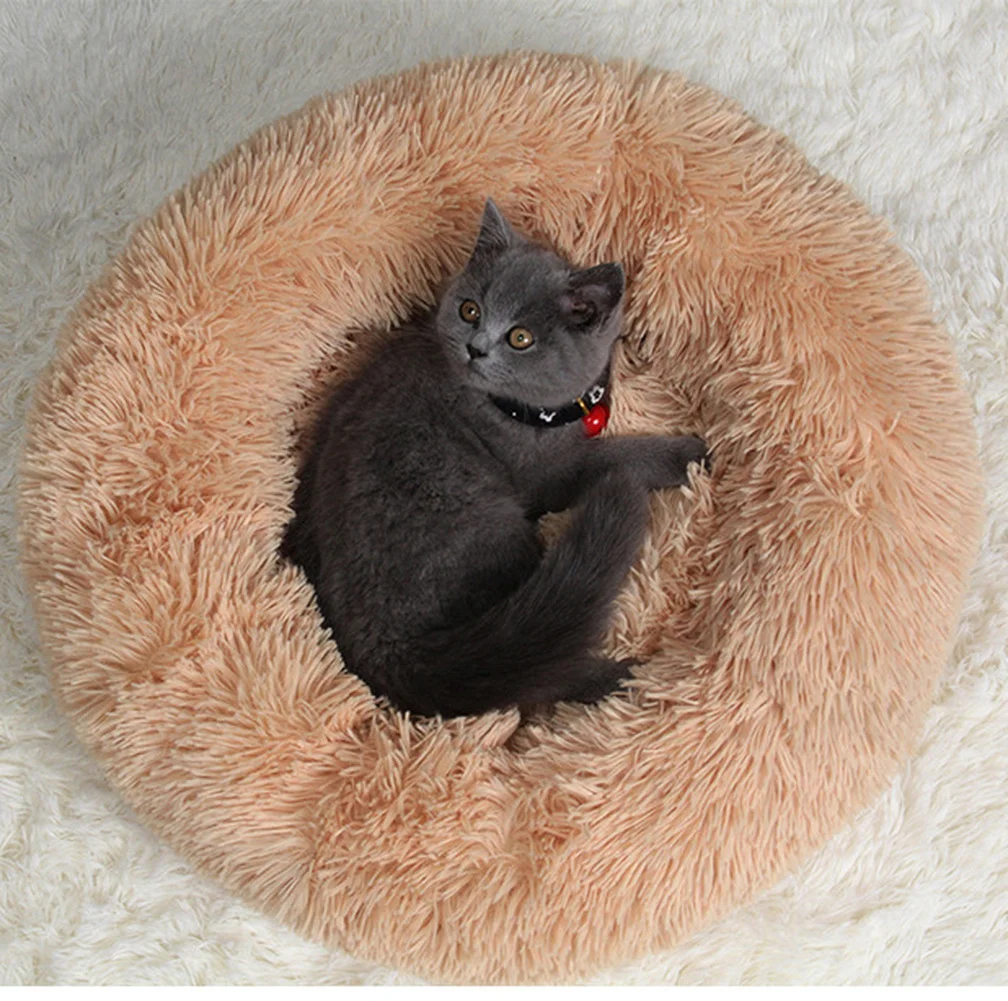 Round Dog Bed Long Plush Pet Kennel Washable Cat House Soft Cotton Mats Sofa For Small Large Dog Chihuahua Dog Basket Pet Bed