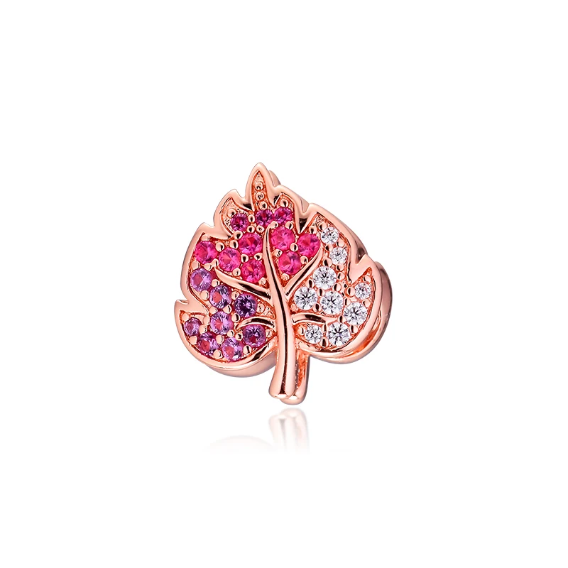 

Original 925 Sterling Silver Beads Fit Pandora Bracelets Rose Sparkling Pave Leaf Charms for Women DIY Jewelry kralen pulsera