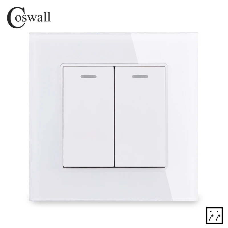 Coswall, панель из закаленного стекла, 2 комплекта, 3 способа, промежуточный переключатель, кроссовер, переключатель вкл/выкл, настенный светильник, переключатель 16A C1 Series