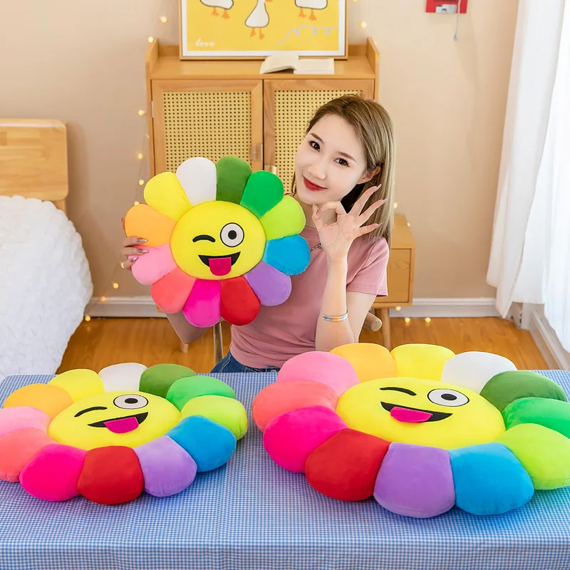 Cute Sunflower Pillow Plush Soft Pillow Seat Cushion Baby Kids Floor Play Mat Chair Cushion Sofa For Home Car Decor Pillow Gifts