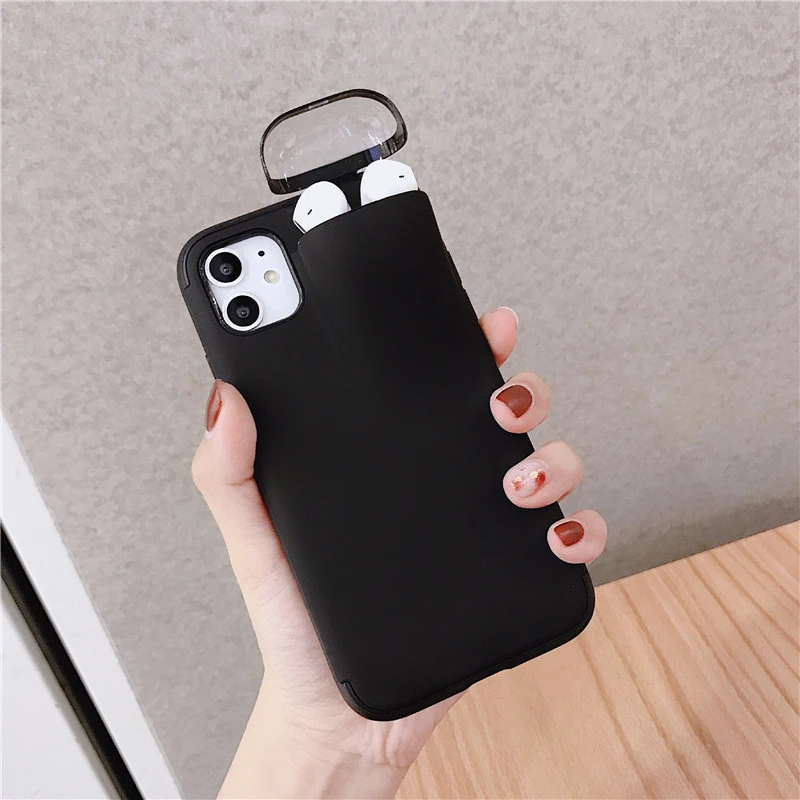 2in1 Luxury Case For iPhone 11 Pro Max XS X XR 7 8 6 6S Plus iPhone11&Air Pods Holder Slot Hard Cover For AirPods 1 2 Pro Cases