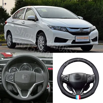 

For Honda City 2013-2020 1.5L CVT Comfort French Tricolour Flag Style Car Steering Wheel Cover Matt Carbon Fiber Leather Sports
