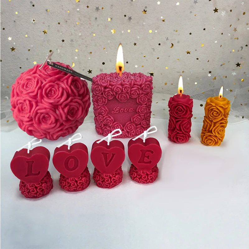 Party Store 」 Valentines Day Candle Molds DIY 3D Confession Love Rose  Relief Cylinder Round Ball Shape Silicone Wax Mould for Candle Making