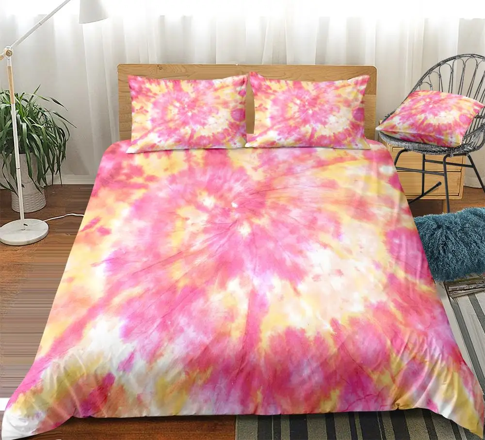 

Pink Tie Dye Bedding Set Tie Dyed Duvet Cover Set Pastel Girls Bed Linen Kids Teens Home Textile Boys Bed Set Microfiber Beds