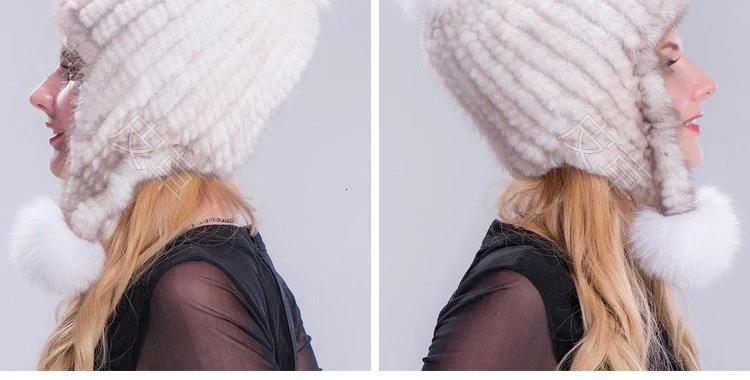 Норковые шапки переплетения Мех животных помпон обувь для девочек Gorro зима осень для женщин кепки утепленная одежда лиса меховые наушники
