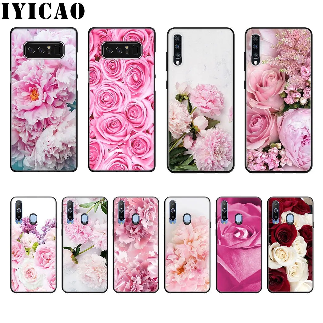 IYICAO Flower Pink Rose Peonies Soft Silicone Case for Samsung A70 A60 A50 A40 A30 A20 A10 M40 M30 M20 M10 Note 8 9 Phone |