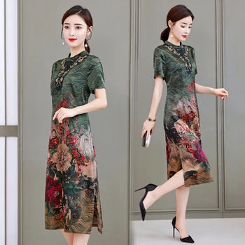 

Free Shipping New Summer Silk Dress Women Hangzhou Authentic Heavyweight Mother Print Work Wear Dresses