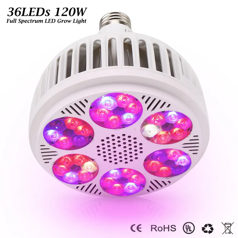 120 Вт E27 36leds красные, синие УФ ИК белый теплый белый полный спектр гидропоники завода светать 85-265 В Крытый растениеводства палатки